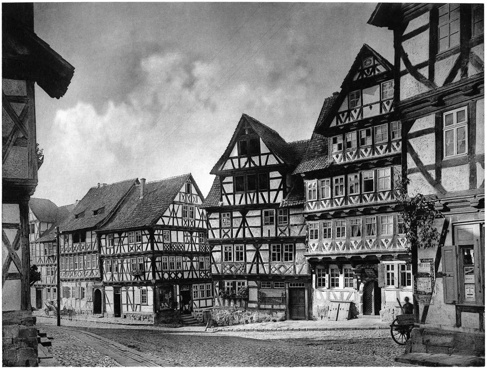 Die Södergasse mit dem Eingang zur Brückstraße — nach dem Brand von 1637 wieder aufgebaut